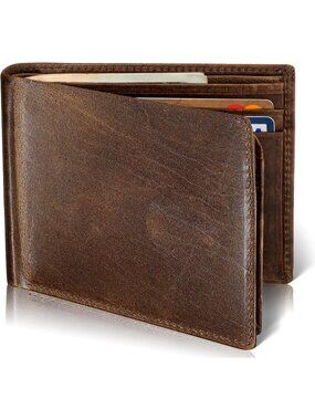 Men's With NO Logo - Grizzly Brown Top Leather Premium Leather RFID Wallet